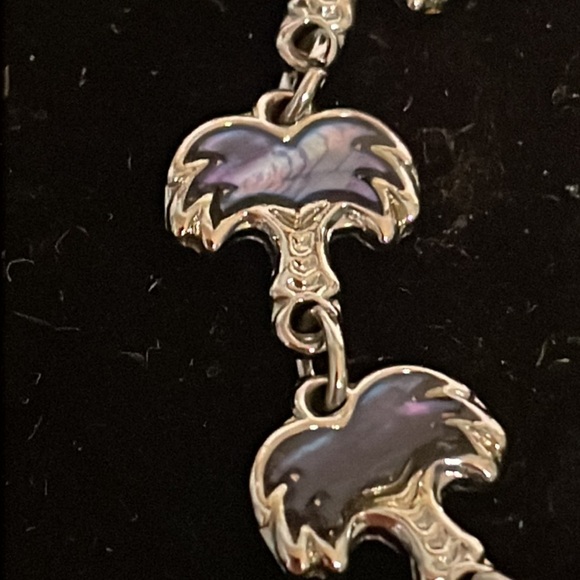 Vintage silver tone bracelet with 11 Abalone shell links & 33 Austrian crystals - Picture 3 of 14